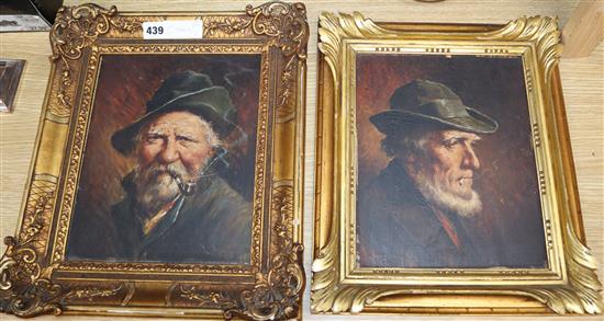 Austrian School, two oils on panel, Portraits of smoking gentlemen, 26 x 21cm